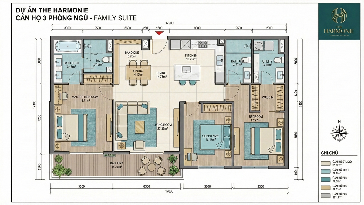 Chi tiết layout căn hộ The Harmonie