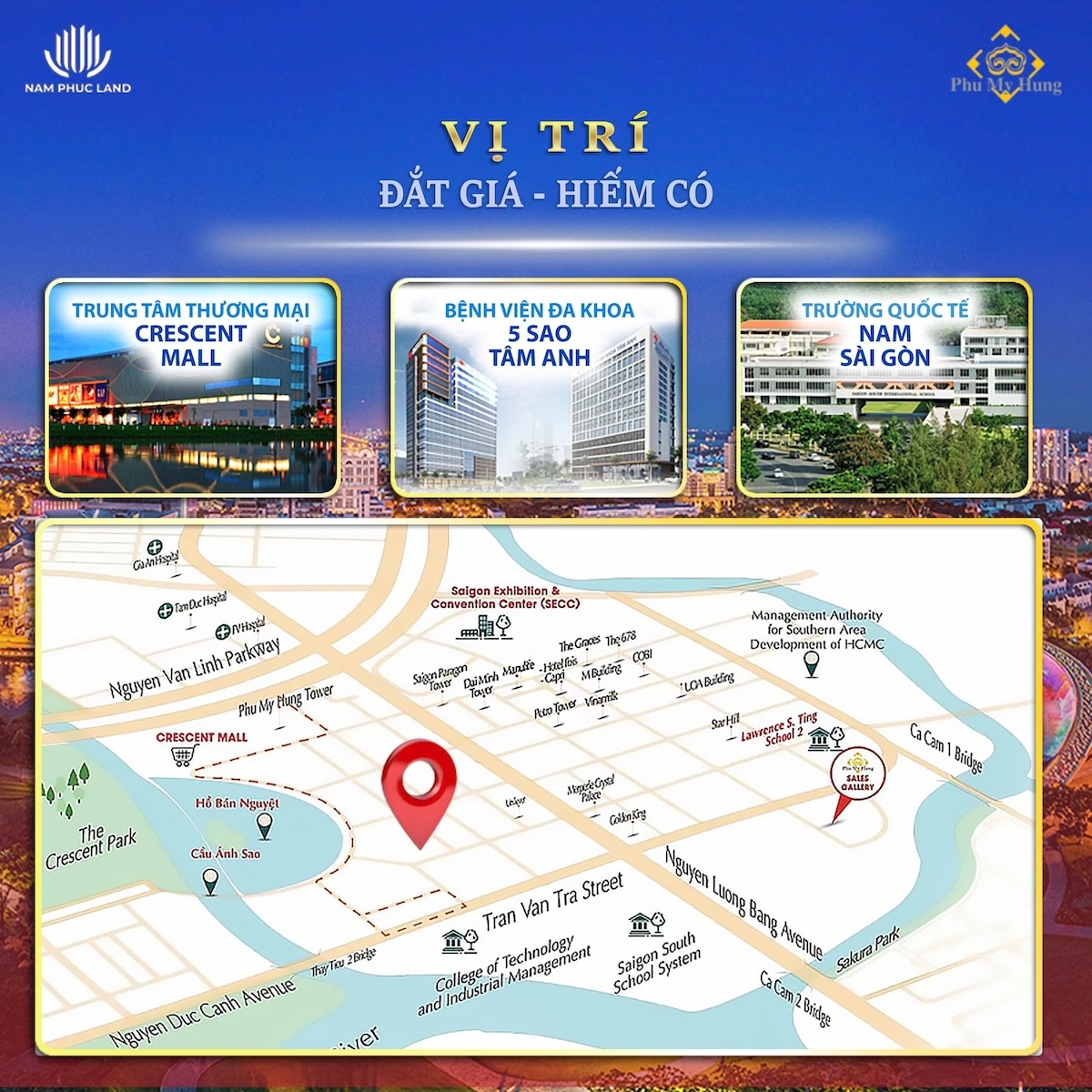 Sơ đồ vị trí đắc địa của dự án The Regency ngay trung tâm khu The Crescent